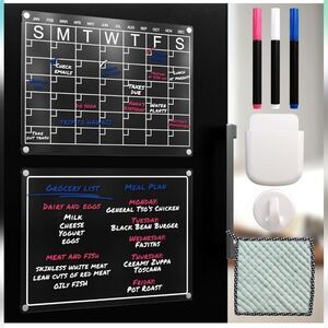 Acrylic Magnetic Monthly Calendar for Fridge and Blank Board, 16" x 12" Set of 2